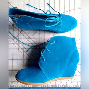 DOLLHOUSE Teal Blue Women's Wedge Ankle Boots